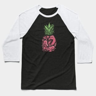 Vintage Pink Flamingo Pineapple Sketch Baseball T-Shirt